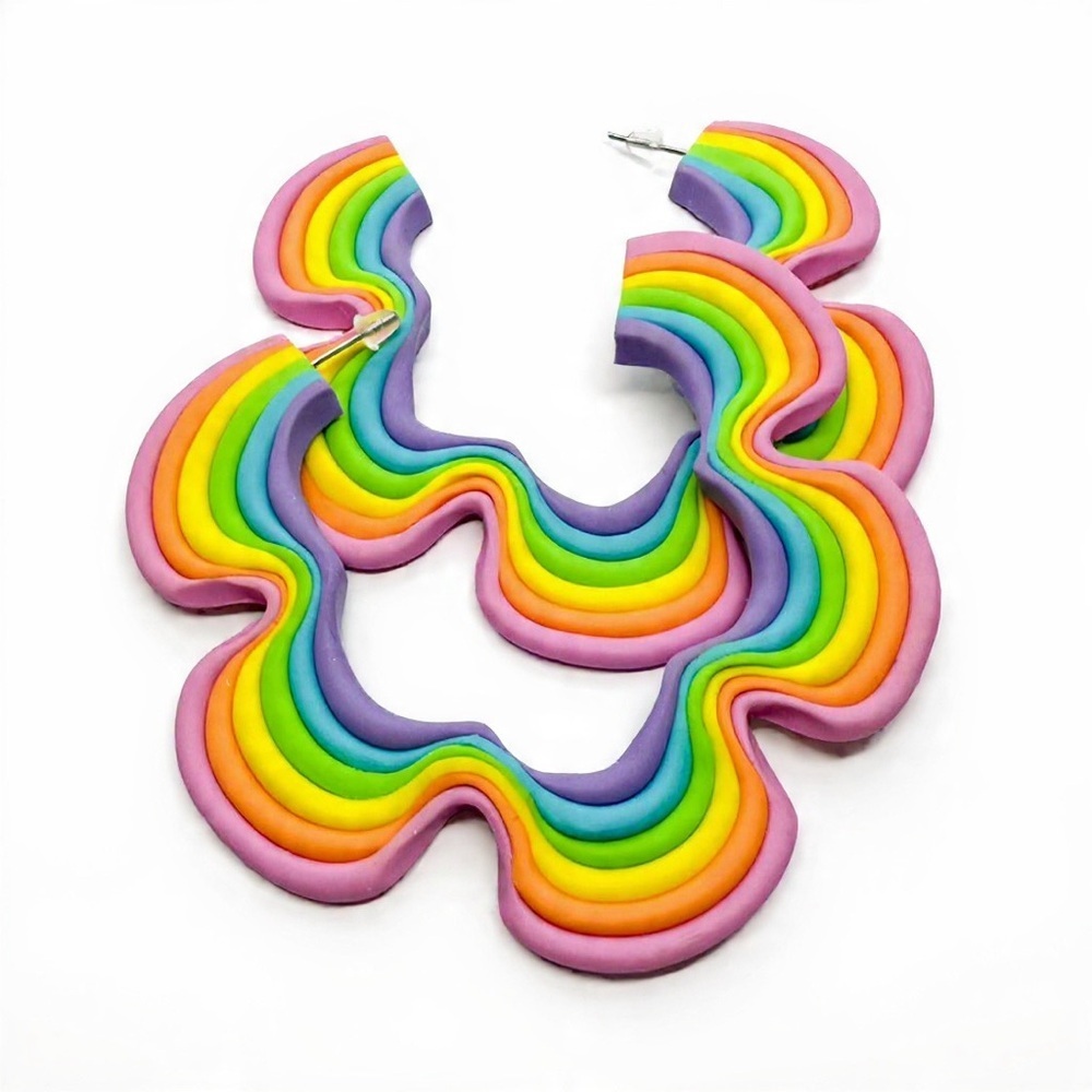Rainbow Flower Stud Hoop - Handmade Earrings